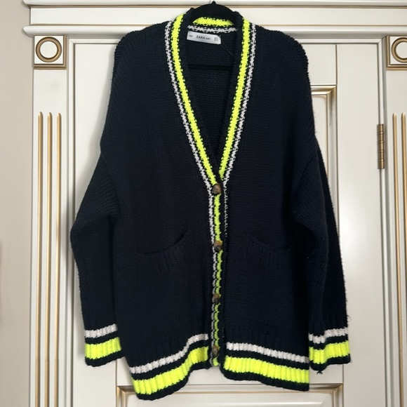 ZARA CONTRASTING FLUORESCENT CARDIGAN SZ S - Picture 4 of 8